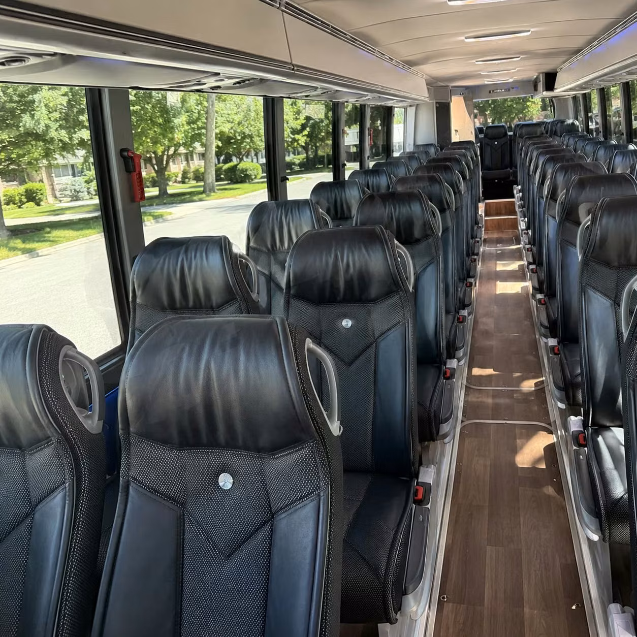 des moines charter bus rental interior